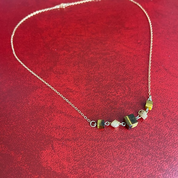 Beautiful 1/20 12kt Gold Necklace Vintage Jewelry Brown Stone Cubes Beads Knots - Picture 2 of 6